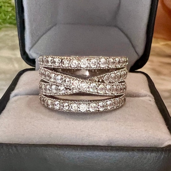 ď¸Beautiful Wide 4 row Crossover Diamond Ring Solid 925 Sterling Silver -See pics - Picture 12 of 17